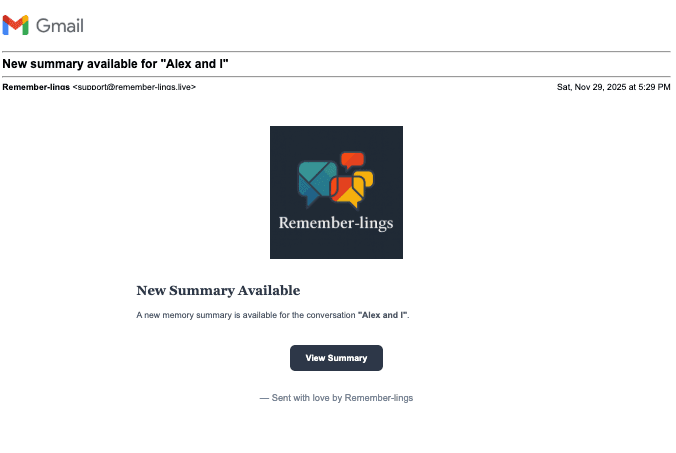 Sample recipient email showing summary notification