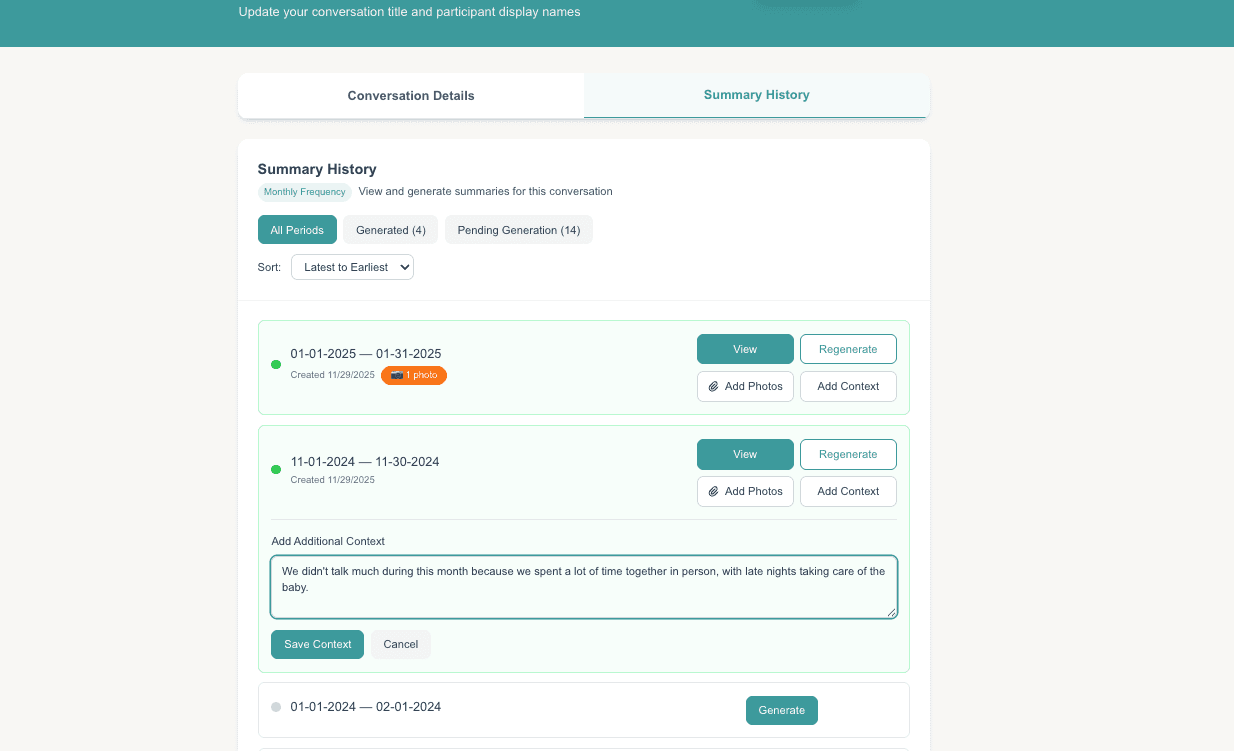 Screenshot showing additional context feature in summaries