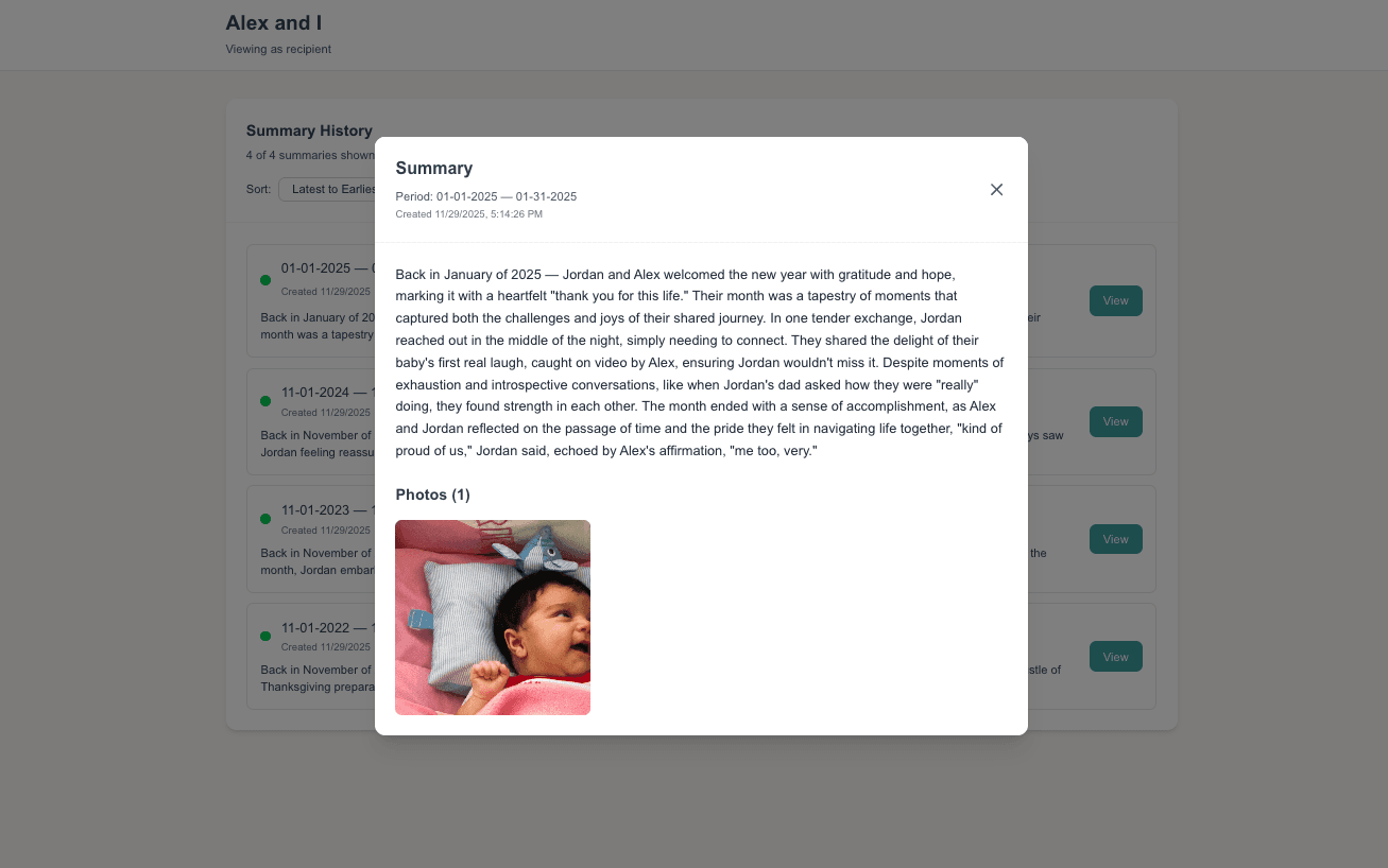 Screenshot showing photo upload feature in summaries