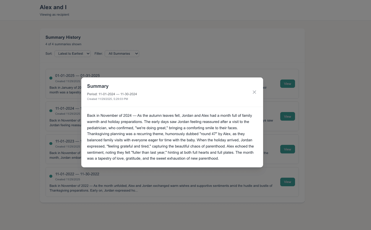 Public facing web view of summaries